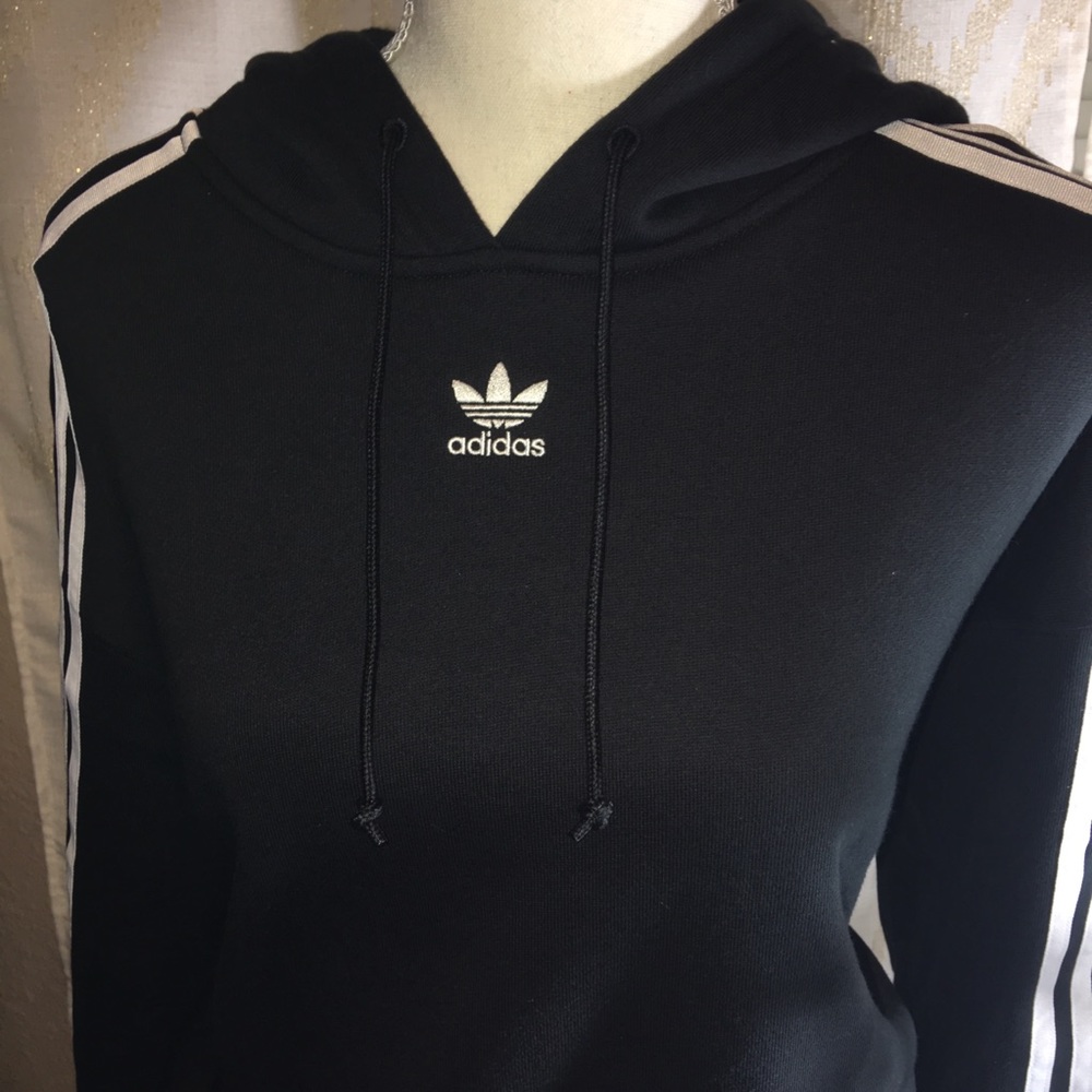 NEW Adidas Black Cropped Hoodie Sweatshirt - Picture 1 of 6